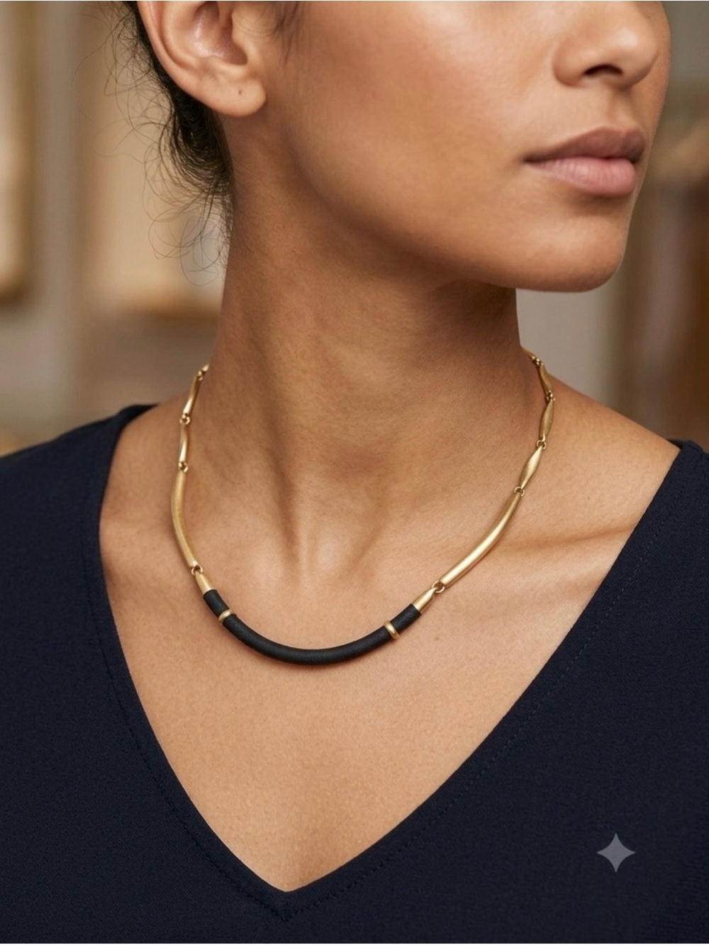 Stella & Dot Gold and Black Curved Tube Necklace - Marcell Collar